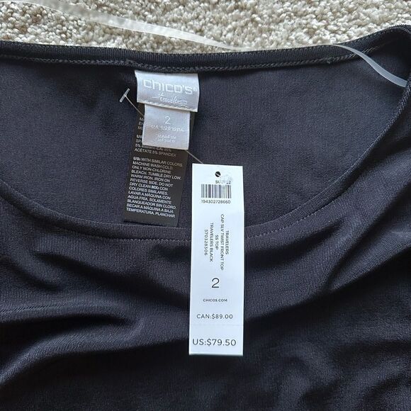 Chicos size 2 short sleeve black blouse - Picture 3 of 3